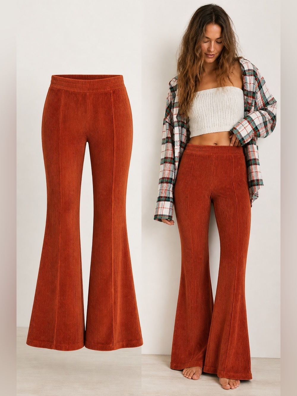 Aerie | Rust Ribbed Velour Flare Pants | Burnt Orange Lounge | Size M